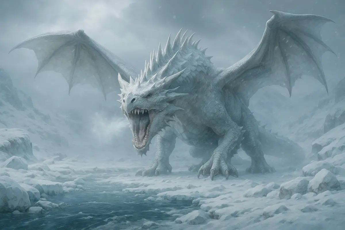 dragon blanc dans la neige