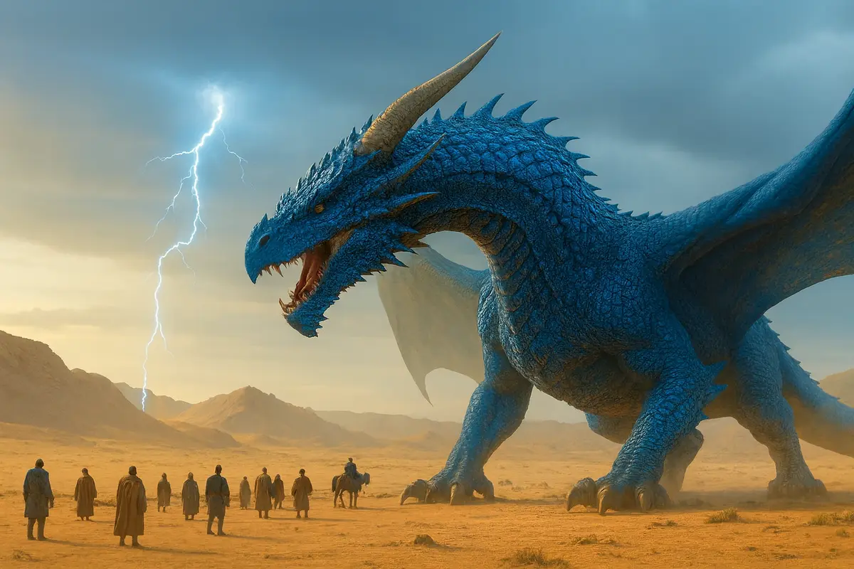 un dragon bleu dans le desert