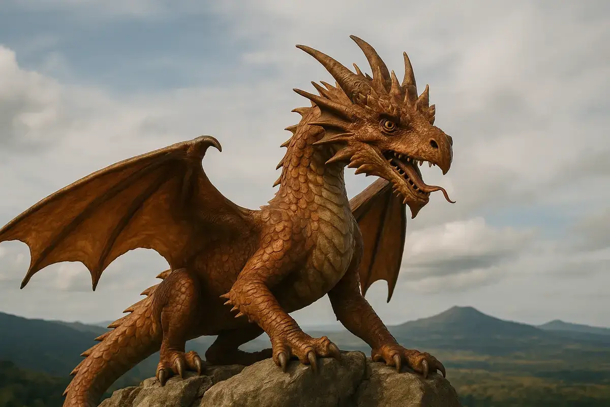 un dragon de cuivre sur un rocher