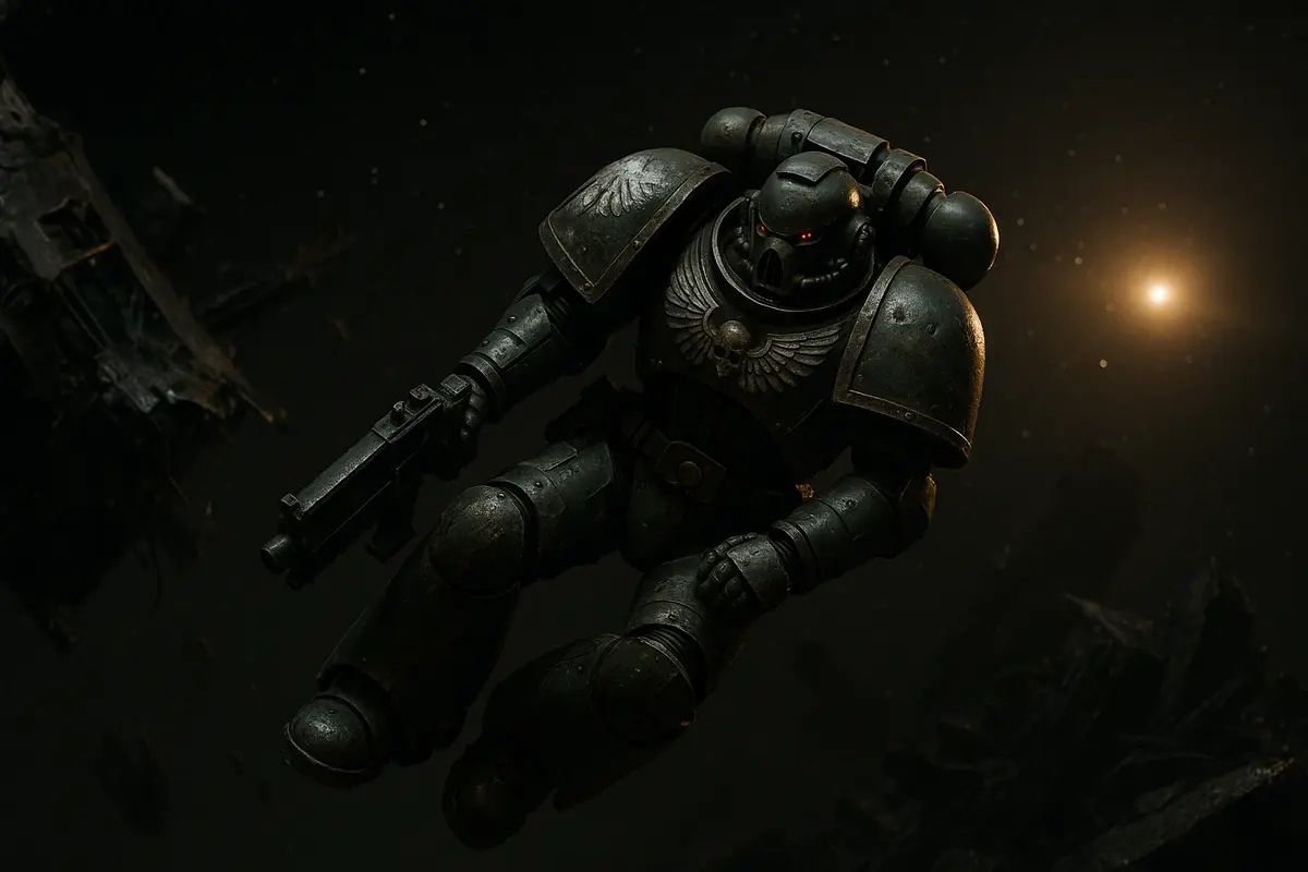 un space marine flottant dans l'espace